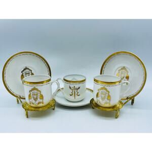 Vintage LJ Japan Demitasse Cups and Saucers with Gold Trim